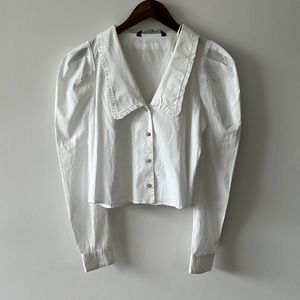 Zara Puffy Shoulder Button Down Long Sleeve Top